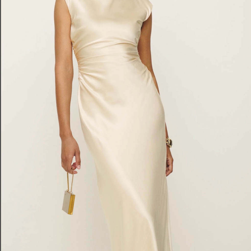 Reformation Elegant Cream Satin Midi Dress